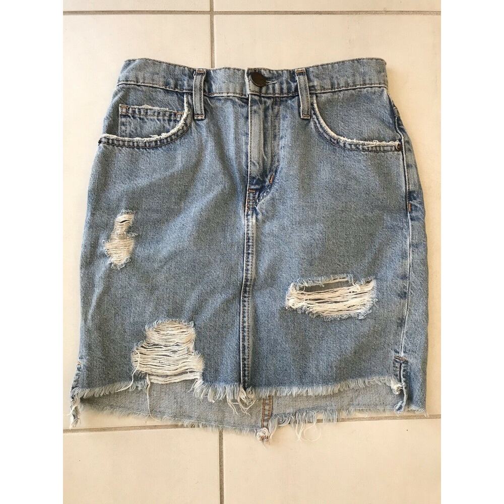 Current Elliott Prey Destroy Distressed High Waist Mini Denim Jean Skirt